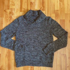 Express Mens Shawl Collar Marled Cotton Sweater Gray White